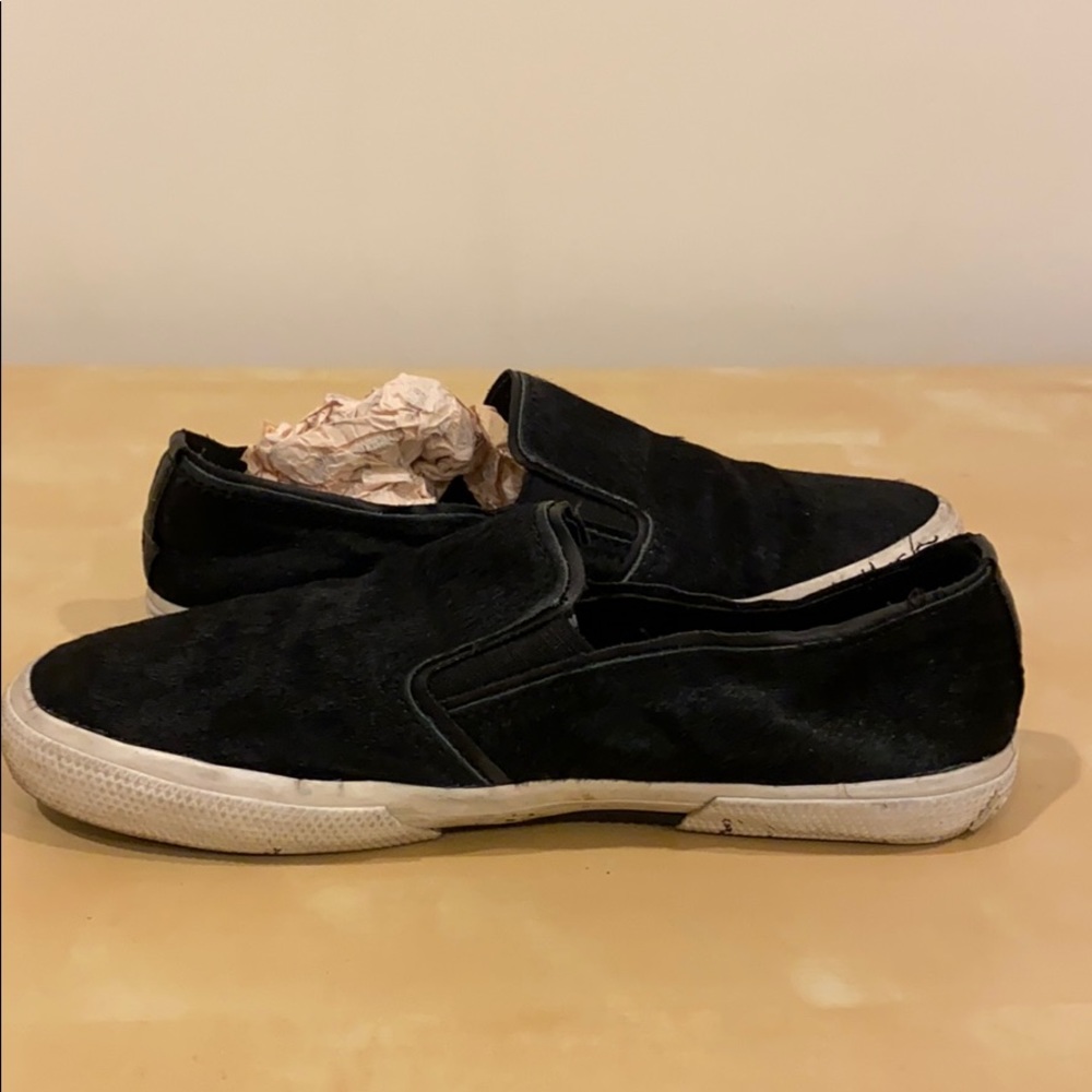 Kenneth Cole faux fur slip ons